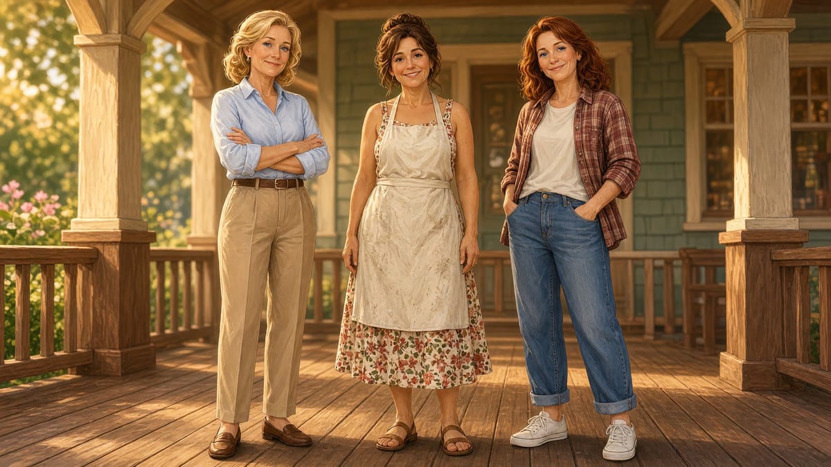 Laurel, Nora and Pippa standing side by side on the inn's front porch.