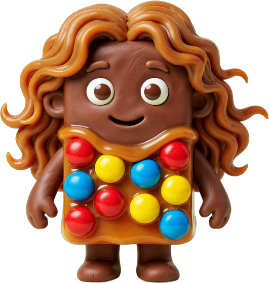 Caramel, a candy bar with wavy caramel hair